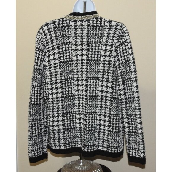 Cicos Women’s Cardigan Sweater Sz 0 Black White Houndstooth Open Front Tweed - Picture 4 of 12